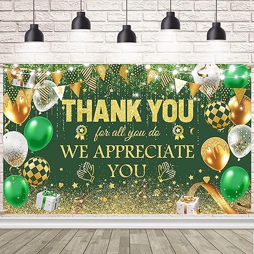 AIBIIN 7x5ft Green Gold We Appreciate You Backdrop Thank You Appreciation Banner Thank You for All You Do Banner Employee Staff Appreciation Gifts Teacher Doctor Retirement Party Decor