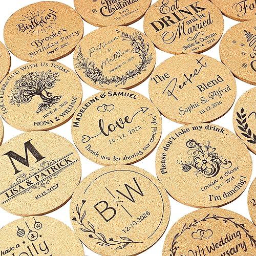 Set of 20-100, Personalized Cork Coasters, Wedding Favors for Guests, Custom Coasters, Bridal Gift, Wedding Gift, Business Promotional Items