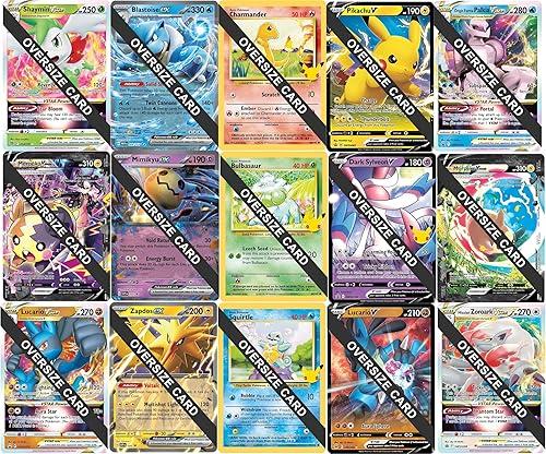 Pokemon - 5 Jumbo Oversize Cards - Random Assortment - No Duplicates - Starters, V, EX, VSTAR, V-Union, Mega, ETC.