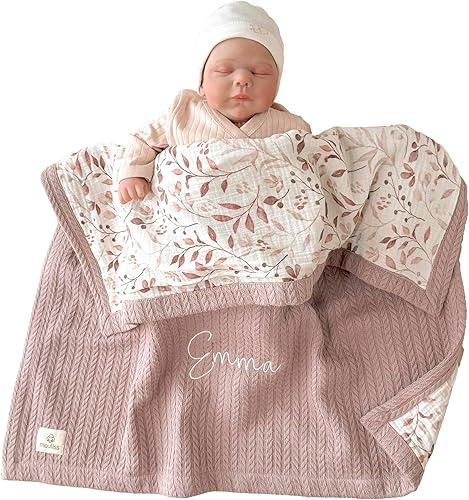 Mouliss Personalized Baby Blanket with Name – Handmade 100% Organic Cotton Newborn Gift | Custom Knit Blanket for Boys, Girls, Kids & Baby Showers