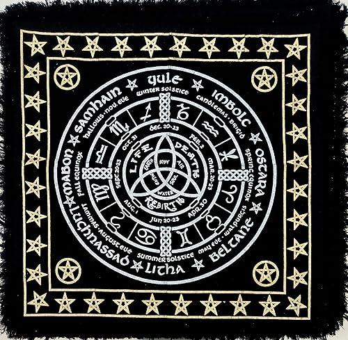 INDIAN CRAFT CASTLE Altar Cloth Hexagonal Metatron Witchcraft Alter Tarot Spread Top Cloth Wiccan Square Spiritual 24 by 24 Sacred Cloth (Hexagonal Metatron Gold Silver) Flower of Life