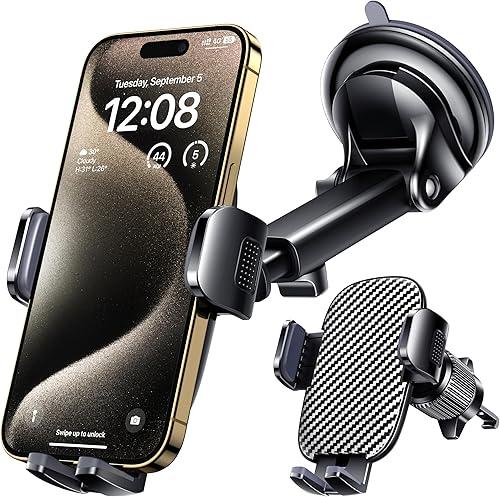 Qifutan Car Phone Holder Mount Phone Mount for Car Windshield Dashboard Air Vent Universal Hands Free Automobile Cell Phone Holder Fit for iPhone Smartphone Camera Mounts — 33% off