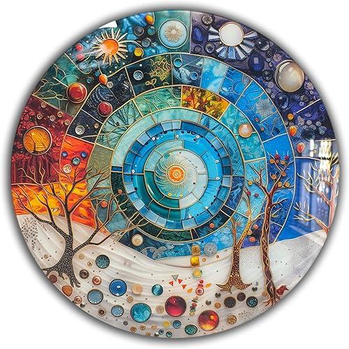 Venodeco Tree of Life, Tempered Glass Wall Art, Abstract Wall Painting, Home Decor, Housewarming Gift, Wall Hangings, Round Wall Art, Wall Decor, Stained Glass Art
