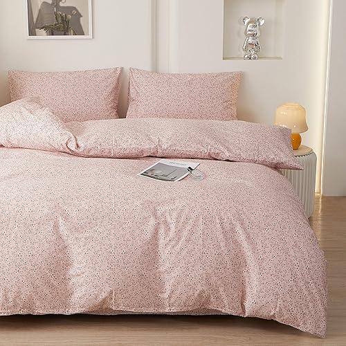 EAVD Vintage Blush Pink Floral Duvet Cover Set King Soft 100% Cotton Chic Spring Garden Botanical Print Bedding Set with 2 Pillowcases Cottage core Botnical Duvet Cover with Zipper for Bedroom & Dorm
