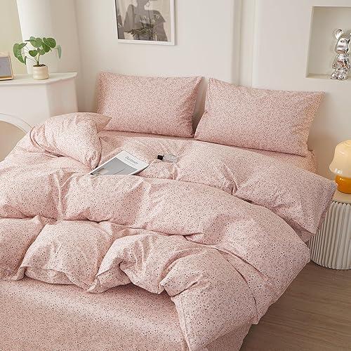 EAVD Vintage Blush Pink Floral Duvet Cover Set Twin Soft 100% Cotton Chic Spring Garden Botanical Print Bedding Set with 2 Pillowcases Cottage core Botnical Duvet Cover with Zipper for Bedroom & Dorm