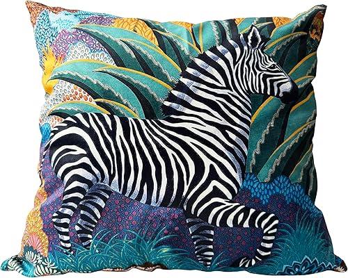African Zebra in Jungle Throw Pillow Case, 20x20 Inch Double-Sided Printed Boho Safari Botanical Cushion Cover for Living Room, Bedroom