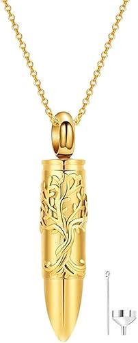 14K Gold Tree of Life Urn Necklace for Ashes 10K/14K/18K Real Gold Life Tree Bullet Cremation Necklace for Women Family Tree Keepsake Necklace Memorial Ashes Holder for Her Men Pet