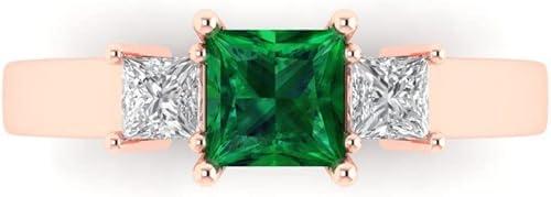 Clara Pucci 14K Solid Gold Engagement Ring for Women | 1.11 cttw Emerald Princess Cut Three-Stone | Real Rose Gold Wedding Ring