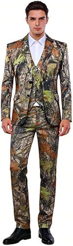 HBDesign Mens 3 Piece 2 Button Without Black Trim Camouflage Suits (Jacket+Vest+Pants)