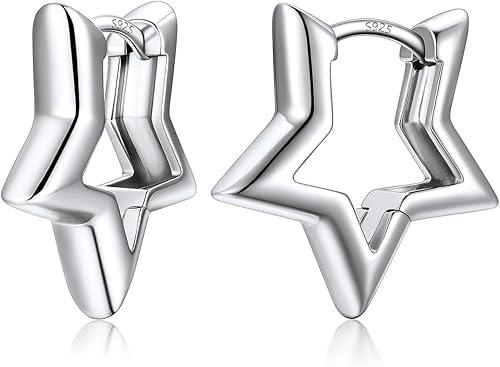 Silvora 14K Gold Plated Star & Heart Hoop Earrings for Women, Cute Huggie Hoop Earrings with 925 Sterling Silver Post, Small Aesthetic Y2K Earrings, Hypoallergenic Lightweight Jewelry