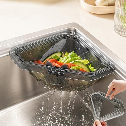 Magnetic Triangle Sink Strainer, 2 Pack Food Grade Corner Sink Strainer for Kitchen, Food Waste Catcher Basket for Sinks (2)