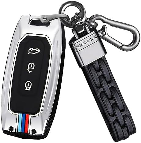 SANRILY Luminous 3 Button Key Fob Cover Case Fit for Ford Territory 2023 2022 2021 Titanium EV Keyless with Keychain Silver