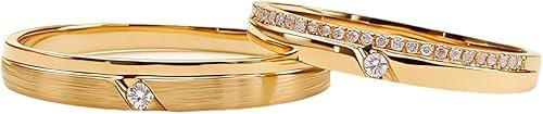 10K 14K 18K Gold Custom Couple Wedding Band for Men and Women,Moissanites/Diamonds Wedding Anniversary Ring Sets for Him & Her, 2PCS Dainty Couple Rings Size 3-16