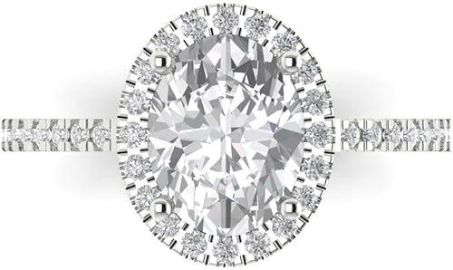 Clara Pucci 2.27 Carat Oval Cut Zircon 14K White Gold Halo Solitaire W/Accents Bridal Wedding Everlasting Promise Ring Dainty Band