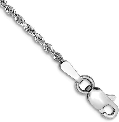 JewelryWeb 14k White Gold Solid 1.5mm D-Cut Rope Chain Bracelet Lobster Claw Link Bracelet for Women and Men