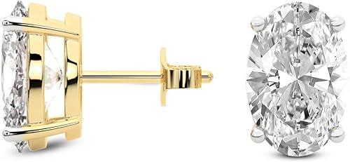 The Diamond Deal IGI Certified 1.00 to 5.00 Carat Oval Shape Lab-Grown Diamond 4-Prong Stud Earrings in 14k Yellow, White or Rose Gold With Push Back Closure