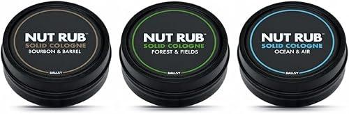 Ballsy Body & Ball Rub, Cologne for Everywhere, with Beeswax, Coconut and Sunflower Seed Oil, Ocean & Air/Forest & Fields/Bourbon & Barrel, .85 oz