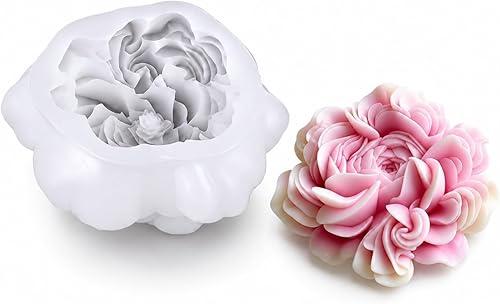 Ranunculus Flower Silicone Mold, 3D Peony Floral Fondant Molds for Cake Decorating, Food Grade Chocolate Candy Polymer Clay Resin Mold for Wedding Birthday Party DIY Baking Tools