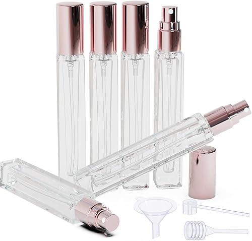 Mini Glass Spray Bottles, 10ml, 6 Pack, Fine Mist Refillable, Portable Travel Perfume Atomizers (Pink)