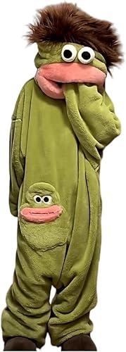 Silly Onesie Funny Frog Onesie Plush Fleece Hooded One Piece Pajamas, Cozy Home Loungewear (No Shoes Included)
