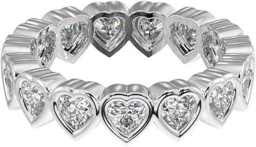 Heart Cut Moissanite Eternity Band for Women, 3ctw D Color VVS1 10K/14K Solid Gold, Romantic Stackable Wedding Ring, Bridal Gift for Her