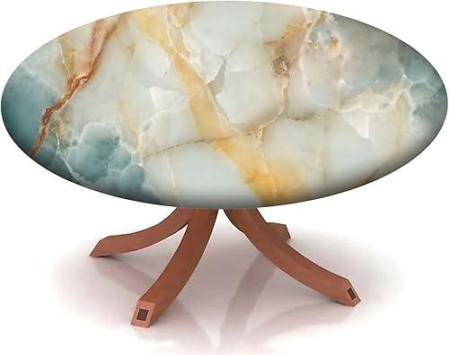 Round Table Cover Marble Texture Pattern,Fitted Tablecloth Elastic Edge,Suitable for Catering and Kitchen Can Wipe Dining Round Table coverr,Brown, for 36" to 44" Round Tables