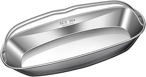 304 Stainless Steel Fish Steaming Tray with Double Handles 10-inch Oval Serving Plate Seafood Steamer & Food Steamer Stainless Steel for Cooking & Serving