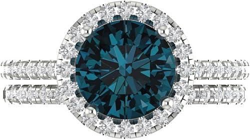 Clara Pucci 14K White Gold Wedding Band Set for Women - London Blue Topaz Wedding Ring & Simulated Diamond Wedding Band (2.52 cttw, Round Cut)