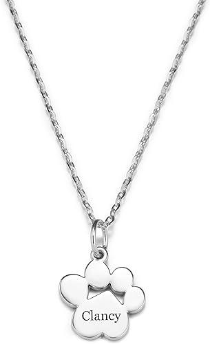 INBLUE Personalized Pet Memorial Necklace Dog Paw Pendant Necklace for Women, Custom Name Engraved Paw Print Jewelry, 925 Sterling Silver/Stainless Steel Gift for Pet Lovers