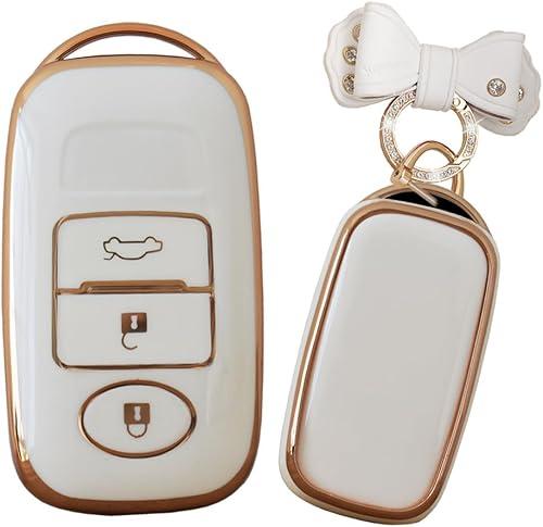 Key Case Cover Fit for Toyota Yaris Daihatsu TPU Key Fob Cover Keychain Key Shell Accessories Protector 3 Button White