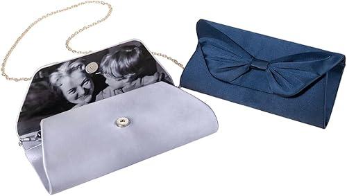 BYFDIY Personalized Clutch Purses For Women Silk Bow Tie Custom Photo Bridal Purse For Wedding Day Memorial Picture Evening Handbags Mother Of The Bride Gifts For Mom Grandma