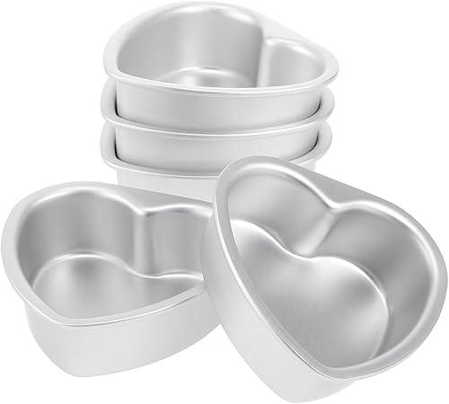 Kichvoe 5Pcs Heart Shaped Cake Pans 4 Inch Aluminum Baking Mold Non-Stick Coating for Diy Desserts Birthday Valentine S Day Wedding Kitchen