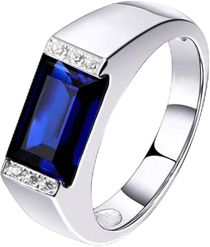 10K 14K 18K Solid Gold Men's Sapphire Rings with Natural Diamond Emerald Cut Lab Created Sapphire and Diamond Ring for Men Size 4-15