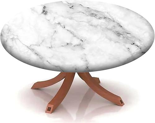 Round Table Cover Marble Texture Pattern,Fitted Tablecloth Elastic Edge,Suitable for Catering and Kitchen Can Wipe Dining Round Table coverr,White, for 28" to 35" Round Tables