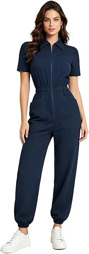 Freebily Scrub Jumpsuit for Women's Multi-Pocket Medical Nursing Uniform One Piece Nurse Scrubs Work Coveralls