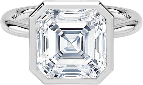 Bezel Set Moissanite Engagement Ring, 1-5CT E-F Color VVS1-VVS2 Clarity, 925 Sterling Silver & 10K, 14K, 18K Solid Rose White Yellow Gold, Ideal Gift for Women