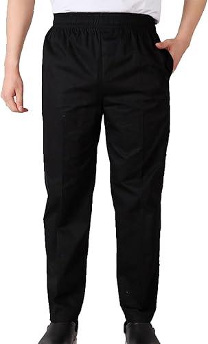 Chef Pants Elastic Waist Baggy Men's Chef Pants Cook Bottom Restaurant Kitchen Food Service Work Uniform Trouse with Pocket