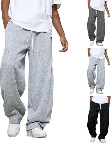 Baggy Sweatpants Men Casual Drawstring Waist, Open Bottom Uncuffed Lightweight Sweat Pants for Men
