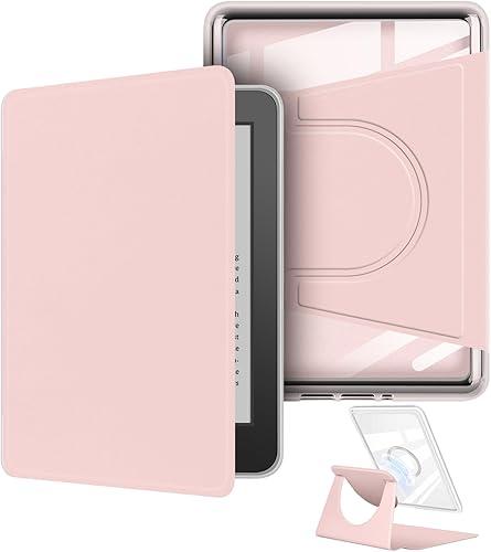 360 Degree Rotating Case for 7" Kindle Colorsoft (1th Generation-2025/2024 Release), Detachable Magnetic Design Protective Adjustable Stand Cover Clear Back with Auto Sleep/Wake, Pink — 16% off