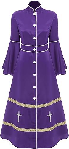 Women's Clergy Robes Church Dress Long Sleeves Buttons Choir Robes Liturgical Vestment Costume
