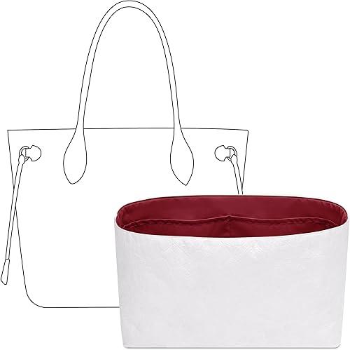 Handbag Organizer Insert for LV Neverful MM, Custom Fit Inside Premium Lightweight WaterResistant Purse Insert with Cup Holder (Bordeaux Red, Fits NF MM (Medium))