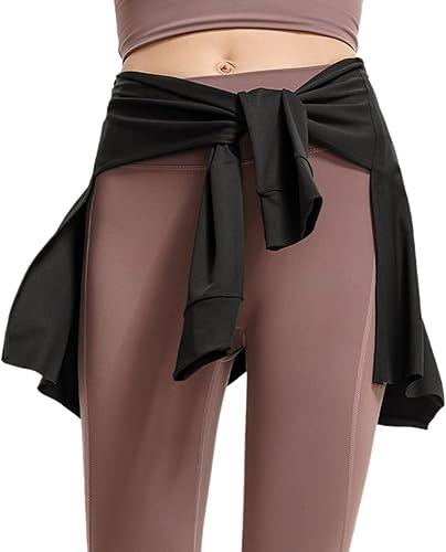 Women Solid Color Yoga Tennis Cover Up Skirt Athletic Workout Running Fitness Tie Up Wrap Hip Covering Scarf Shawl Sports Yog