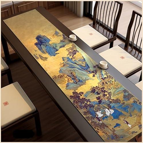Double-Layer Table Runner Bed Runner The Fairy Land of Peach Blossoms Chinoiserie Print Design Decorative Long Tablecloth Bed Scarf Farmhouse Dining Patio Table Kitchen Decor Toile Table Cloth