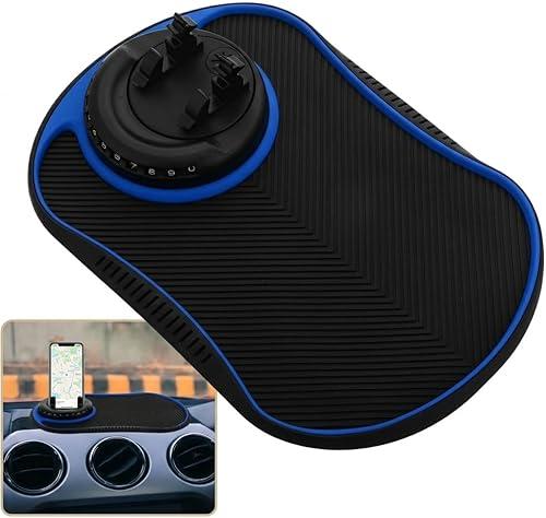 1 PCS Car Anti Slip Mat for Phone Holder, 10.8" Large Dashboard Pad with 360° Rotatable Cellphone Mount, Multi-Functional Dash Organizer for Keys Sunglasses Coins, Blue Dashboard Accessories