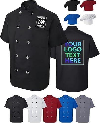 Chef Coat Personalized Men/Women Chef Jacket Bulk Customized Logo/Name/Text Chef Coat with Pockets Restaurant/Hotel Uniform