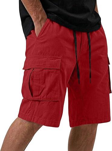Men's Casual Cargo Shorts Elastic Drawstring Waist Shorts with Spacious Side Cargo Pockets Outdoor Activities
