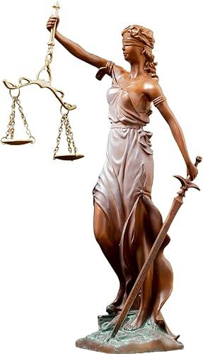 Bronze Blind Lady Justice Statue – 11" Themis Goddess of Justice Figurine, White-Washed Bronze Law Statue, Elegant Office Desk Décor, Barrister Gift for Lawyers & Law School Graduates