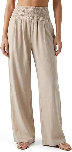 Zylioo Tall Pants for Women Long Inseam Wide Leg Palazzo Pants High Waisted Flowy Summer Beach Pants with Pockets