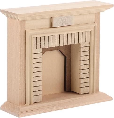 Mini Fireplace for Doll House, Unpainted Wooden Miniature Furniture Model, 1:12 Scale DIY Dollhouse Accessory for Living Room Decoration, Lightweight Beige Craft Mantel, 4.01x3.46x1.22in