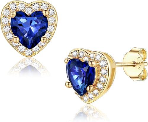 Silvora Birthstone Earrings for Women Hypoallergenic 925 Sterling Silver Heart/Ronud/Square/Pear Stud Earrings With Cubic Zirconia, 12-Months Gemstone Jewelry with Gift Box